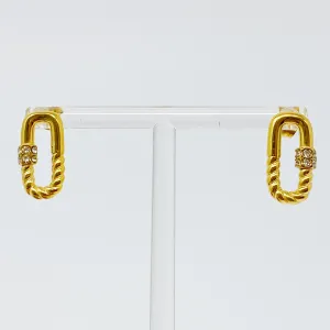 18K Gold Plated Stainless Steel Cubic Zirconia Cabled Link Stud Earrings