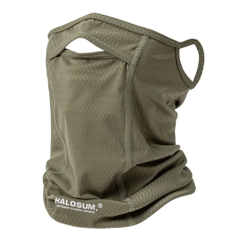 2 Pcs | Army Green | UV Protection Breathable Cycling Face Mask with Ear Hooks | Summer Ice Silk Neck Gaiter | for Men and Women