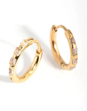 24 Carat Gold Plated Surgical Steel Diamante Huggie Earrings