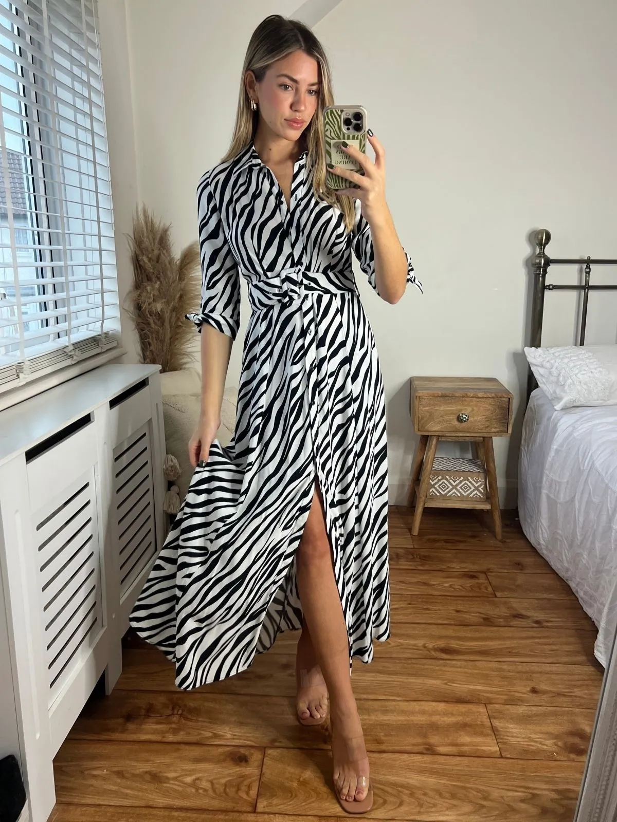 Daphne Belted Shirt Dress / Zebra Print