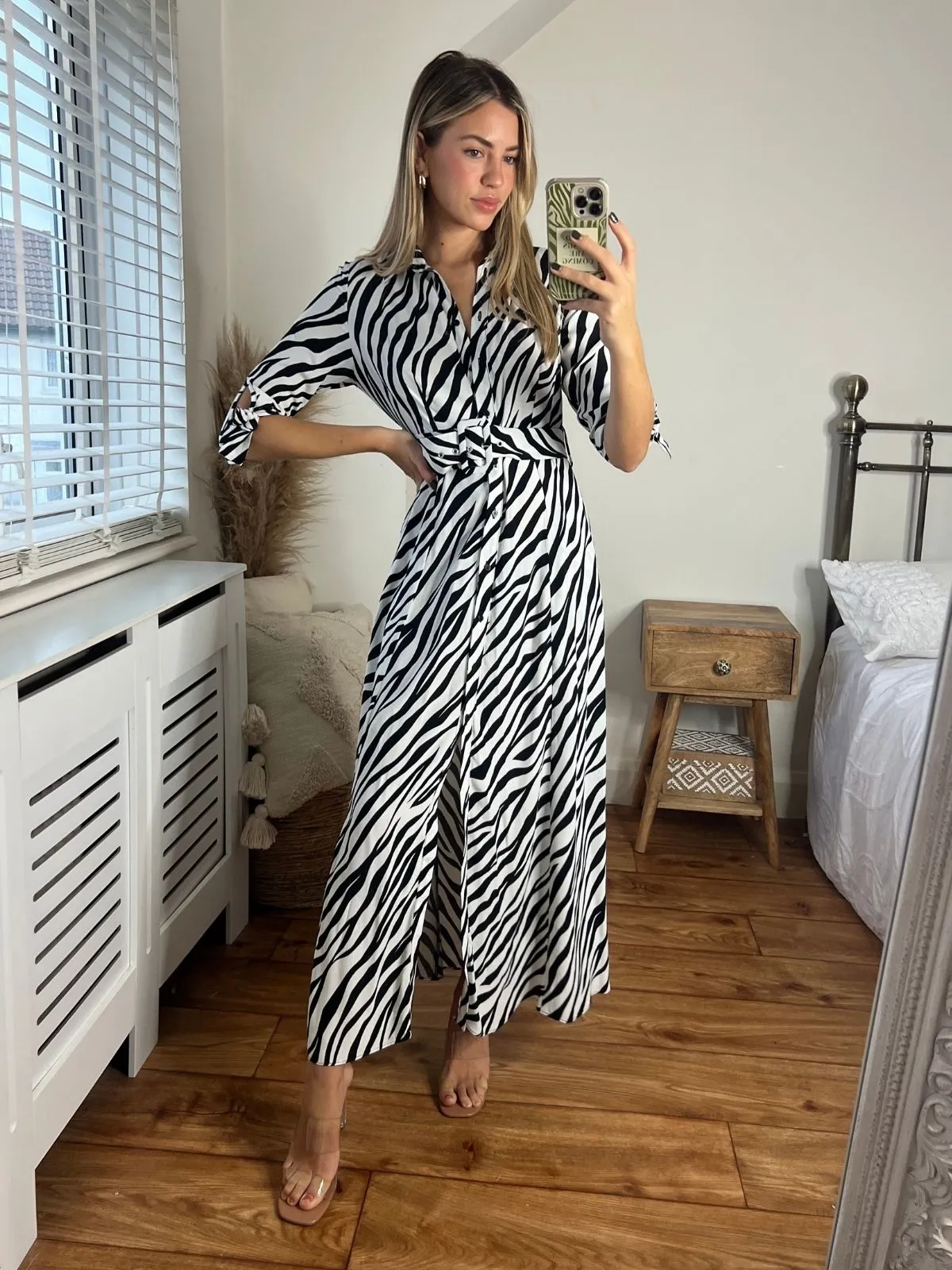 Daphne Belted Shirt Dress / Zebra Print