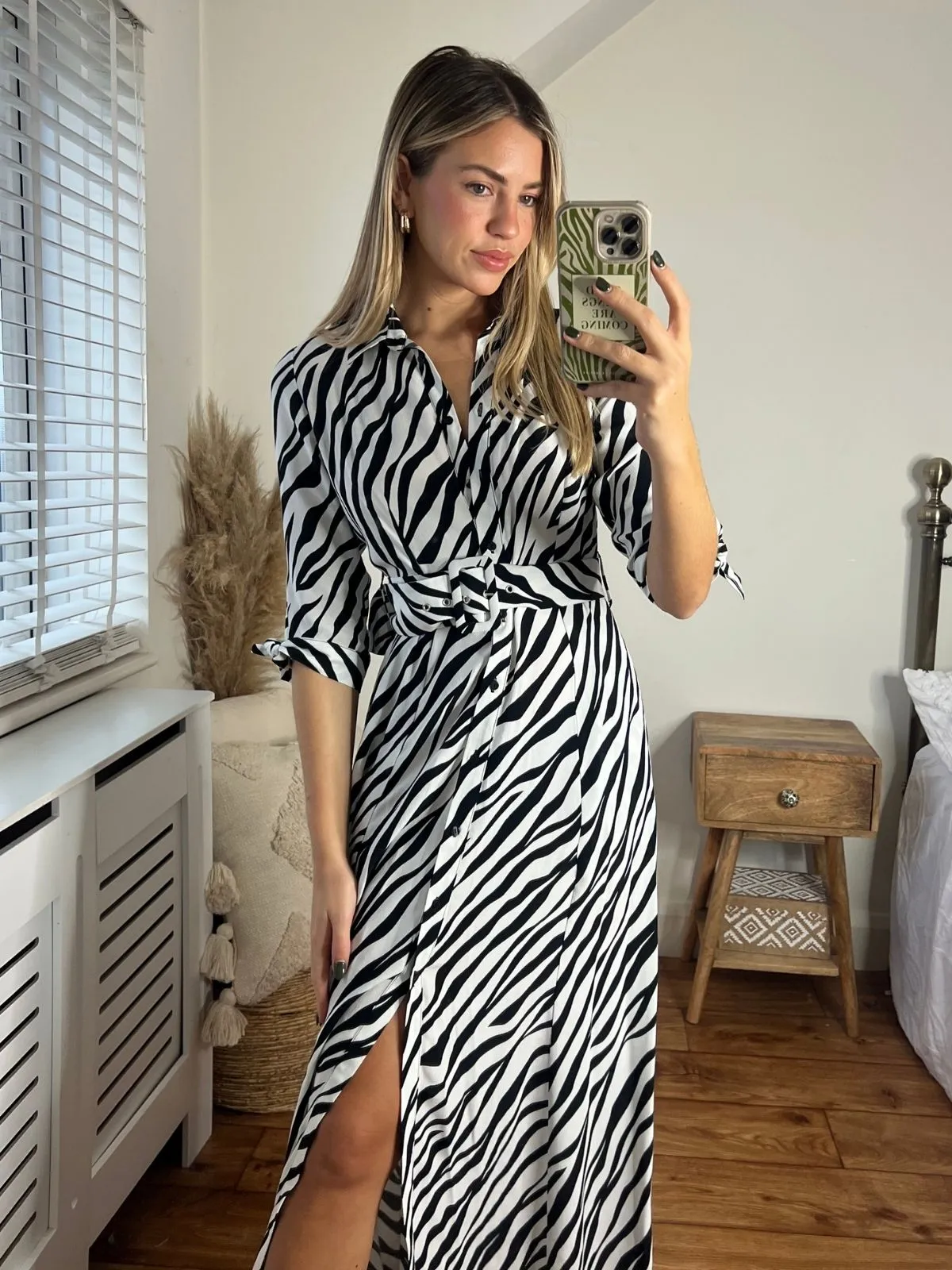 Daphne Belted Shirt Dress / Zebra Print