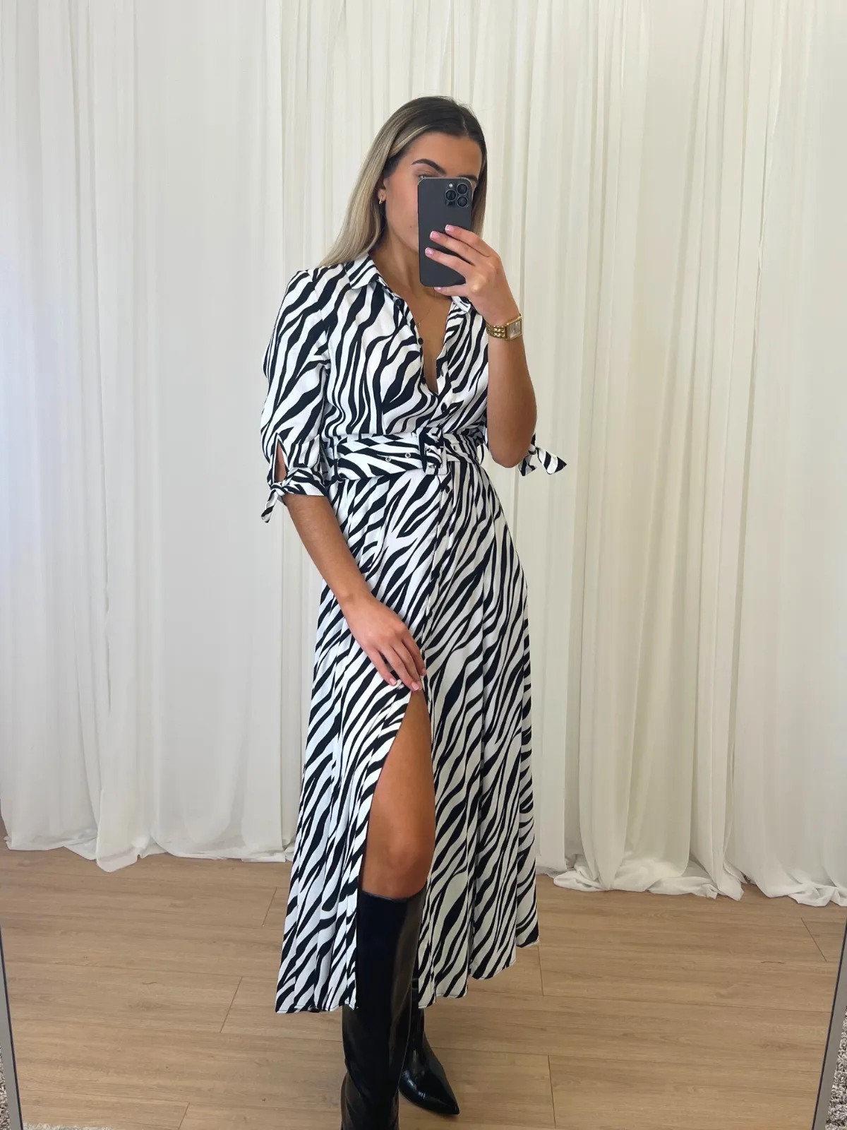 Daphne Belted Shirt Dress / Zebra Print
