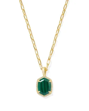 Daphne Pave Framed Pendant Necklace in Gold Green Malachite