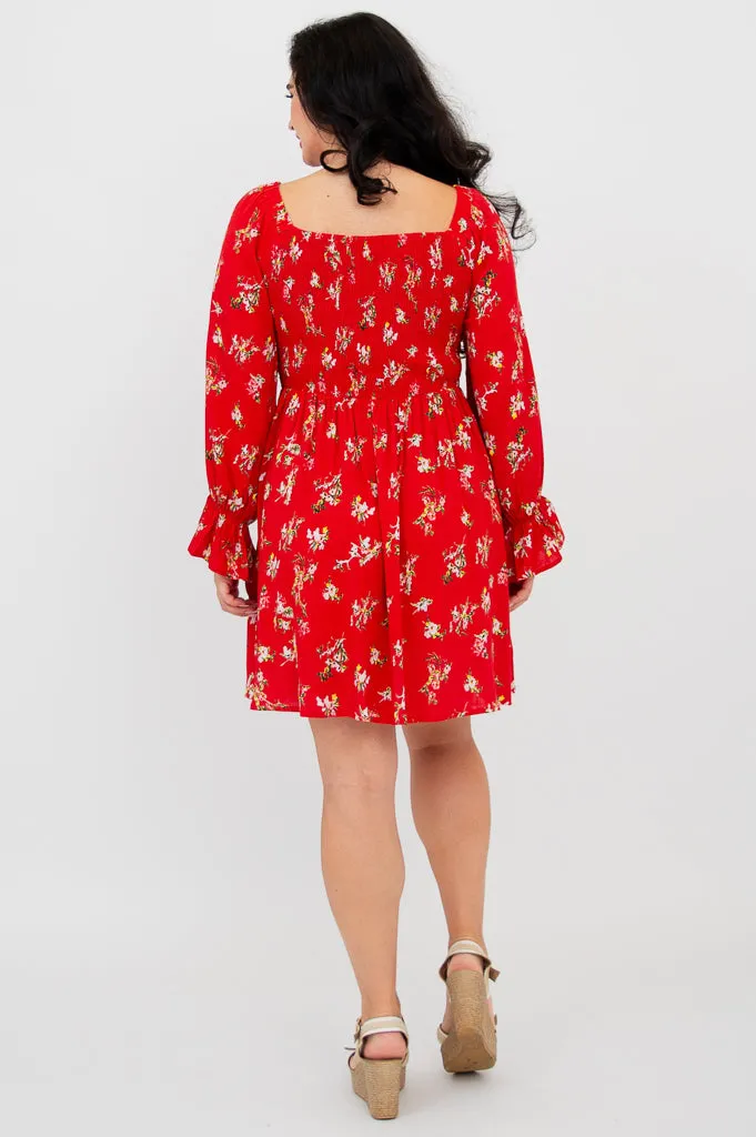 Eden Dress, Red Ditsy, Linen Bamboo