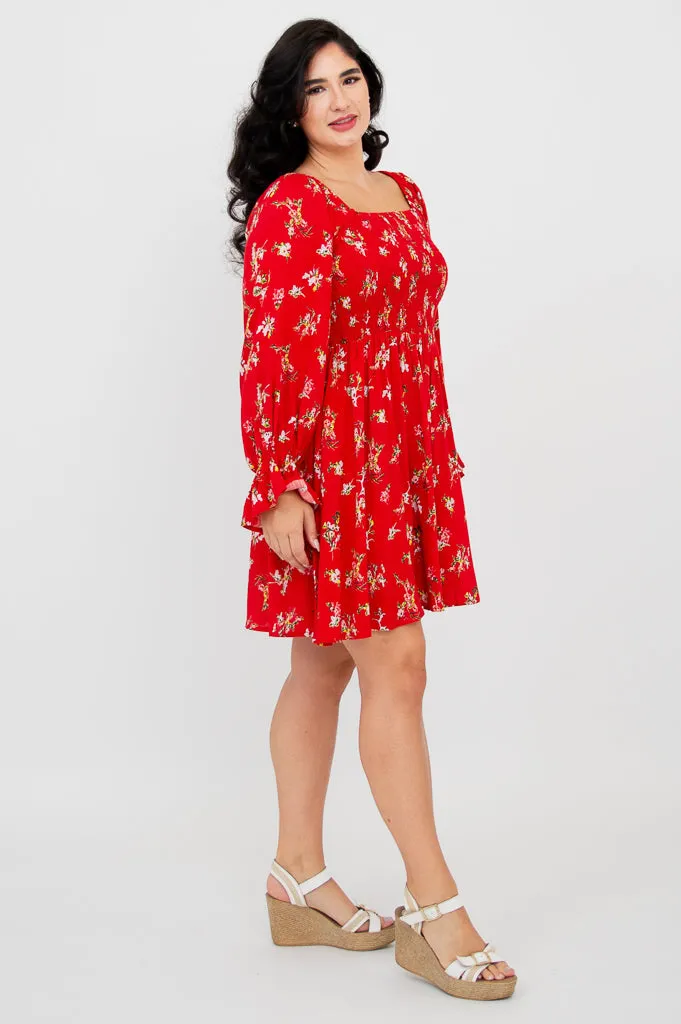 Eden Dress, Red Ditsy, Linen Bamboo
