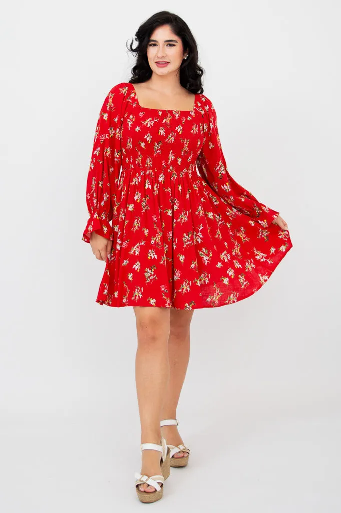 Eden Dress, Red Ditsy, Linen Bamboo