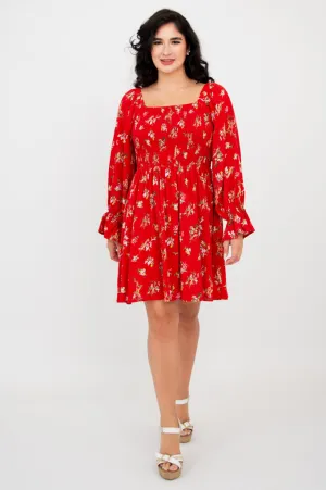 Eden Dress, Red Ditsy, Linen Bamboo