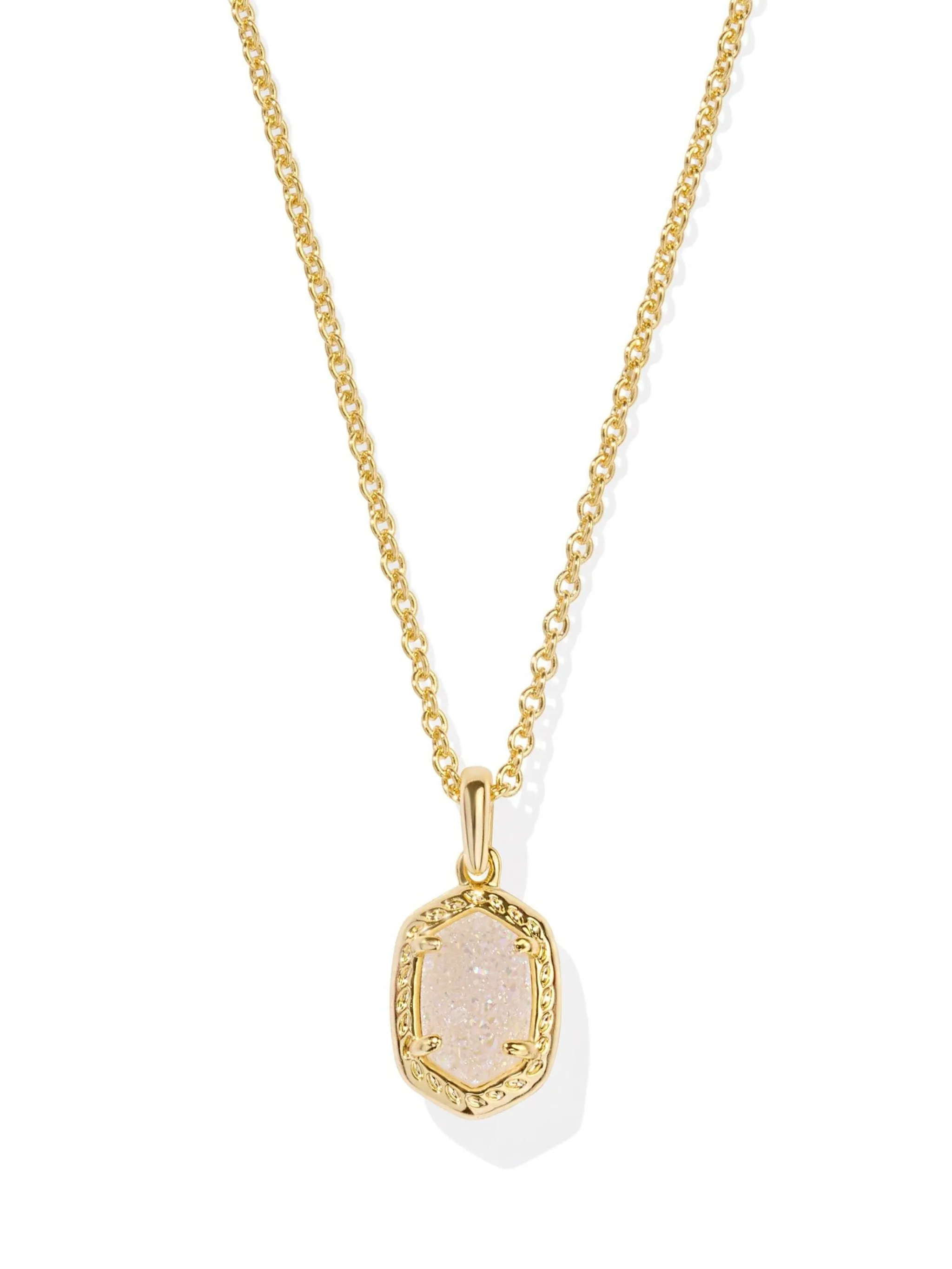 Kendra Scott Daphne Pave Frame Pendant Necklace - Gold Iridescent  Drusy