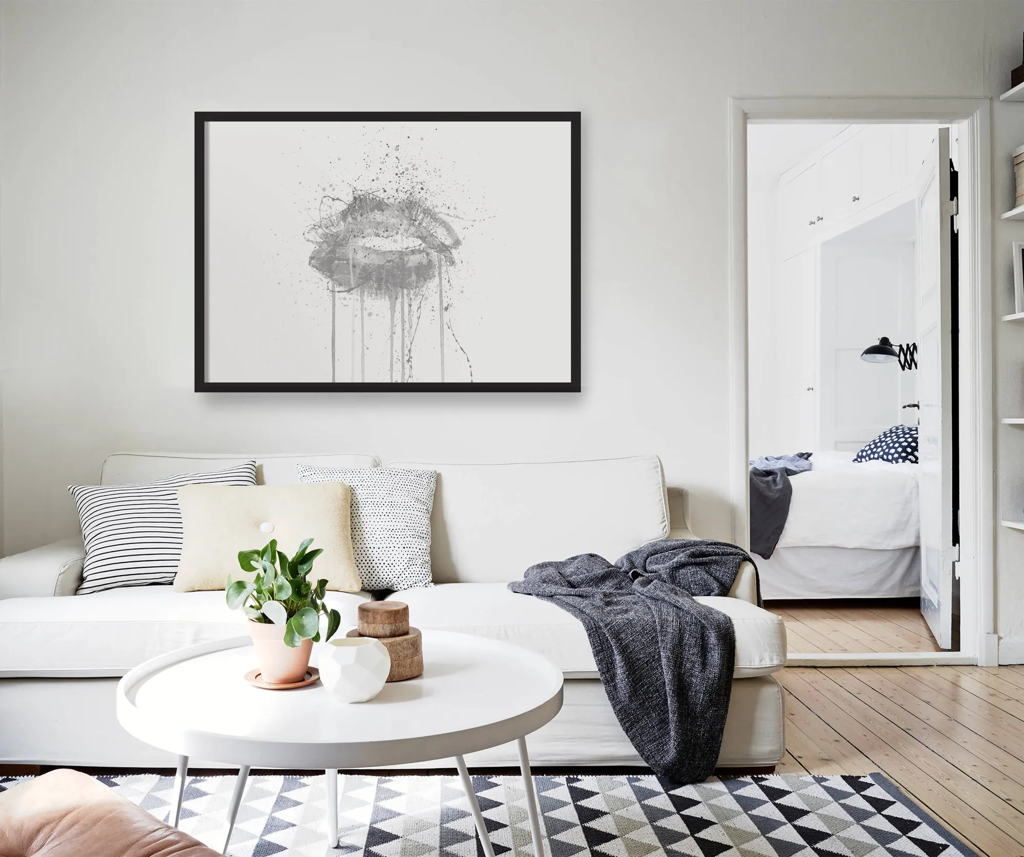 Kinda Sexy' Lips Wall Art Print (Grey Edition Horizontal)