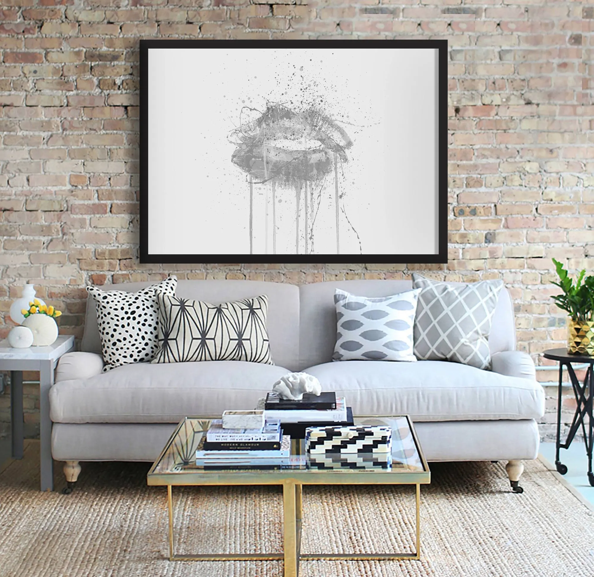 Kinda Sexy' Lips Wall Art Print (Grey Edition Horizontal)