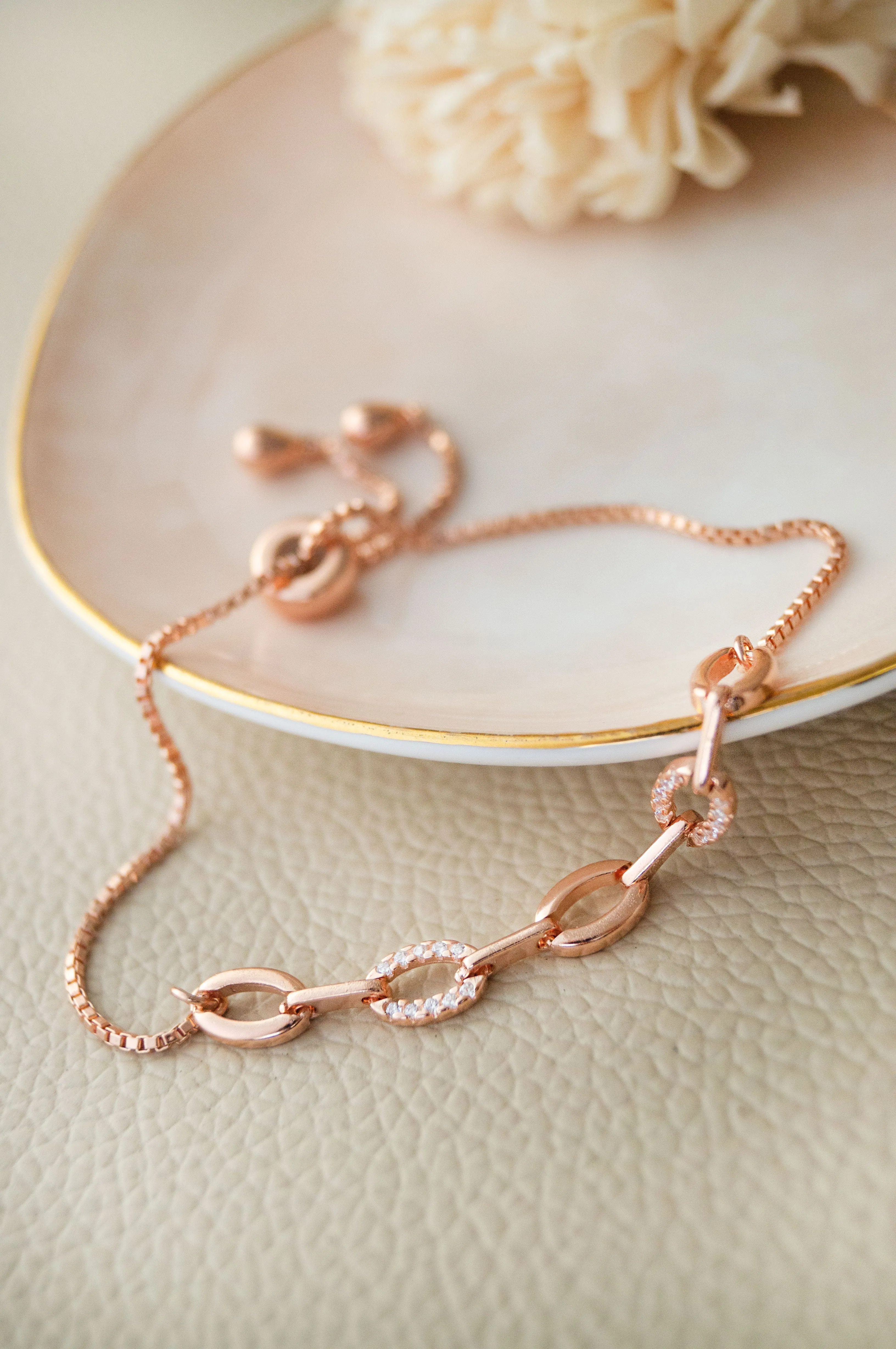 Link Them Up Rose Gold Plated Sterling Silver Pull Chain Adjustable Bracelet