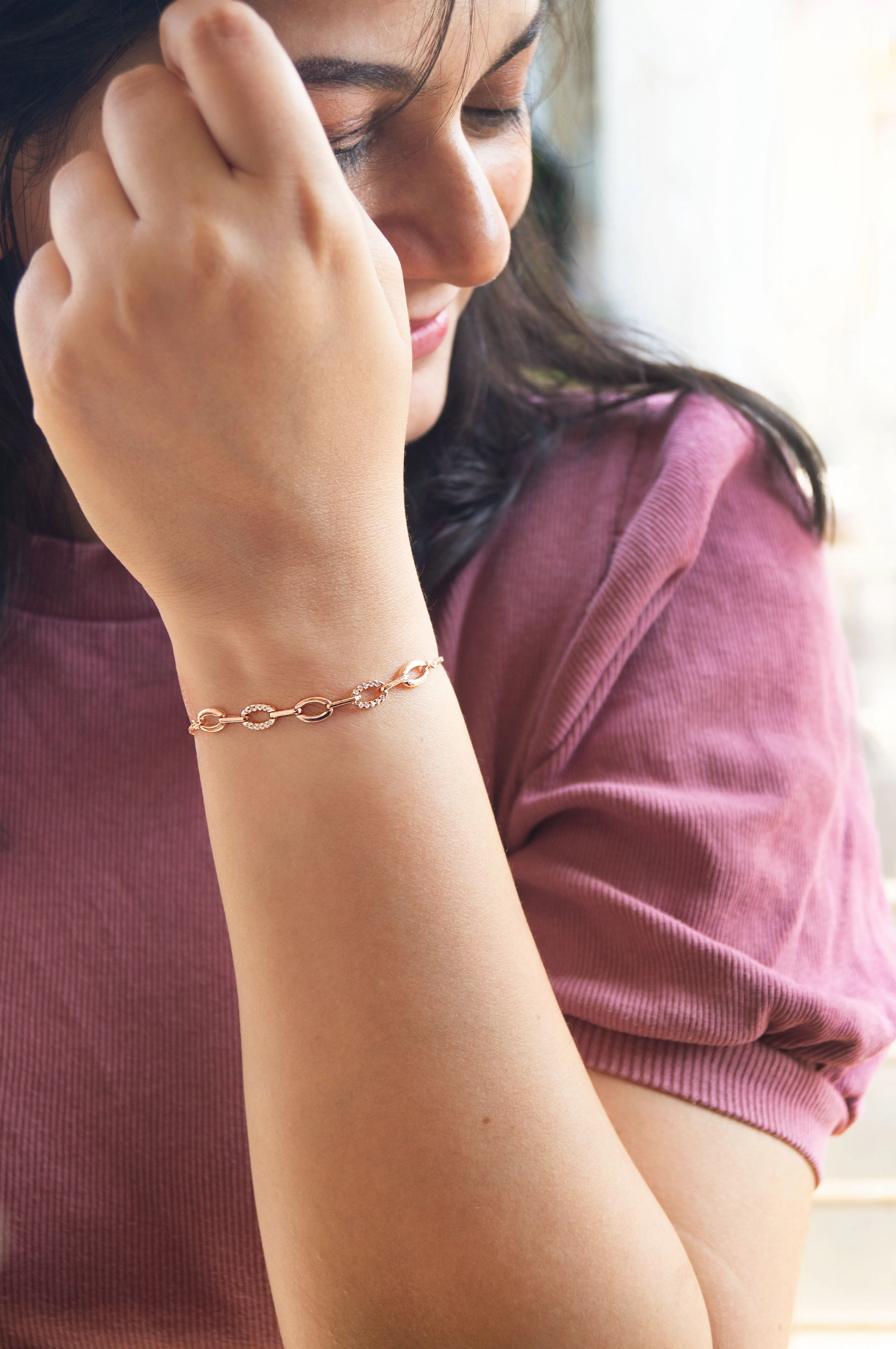 Link Them Up Rose Gold Plated Sterling Silver Pull Chain Adjustable Bracelet