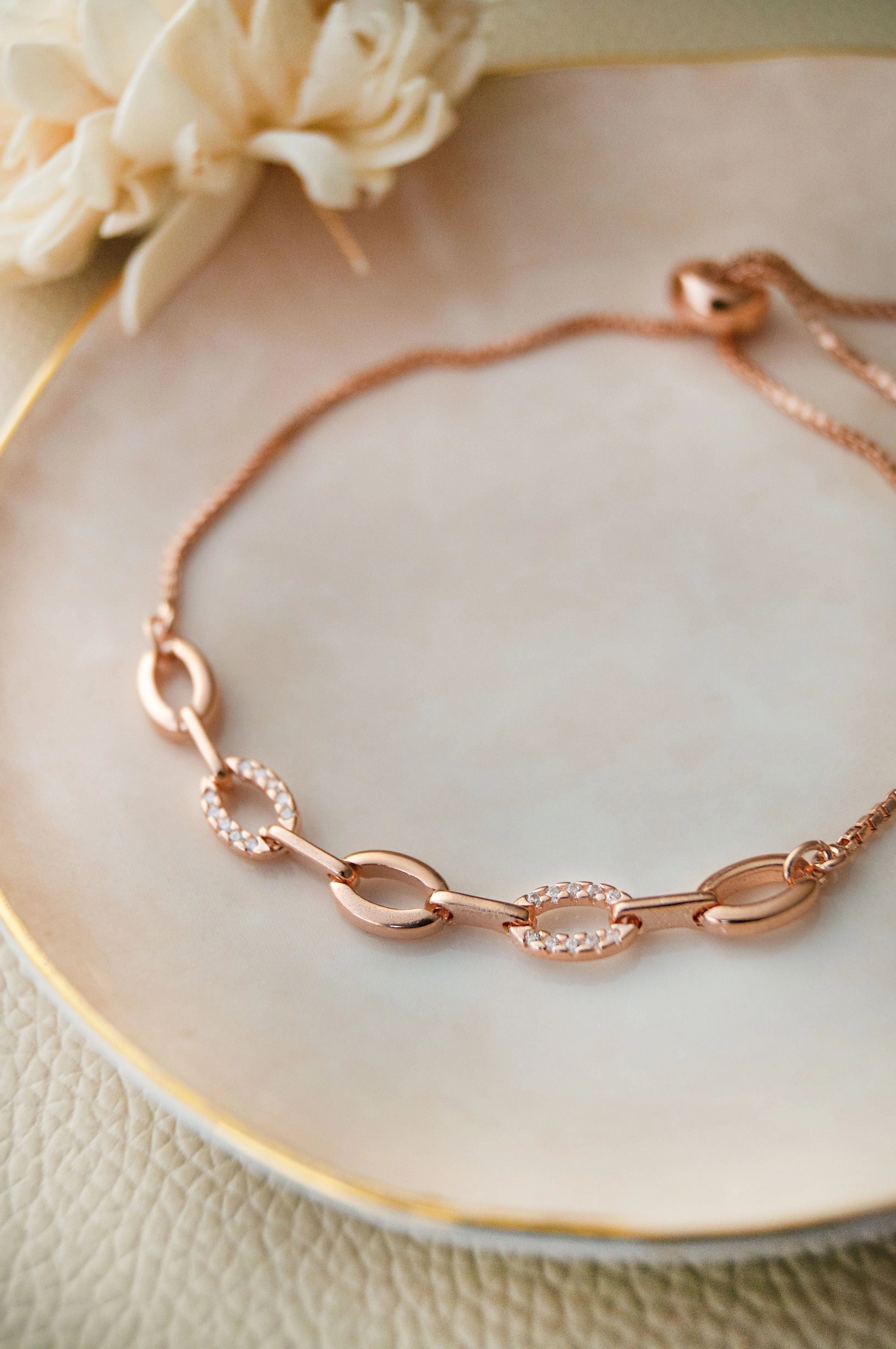 Link Them Up Rose Gold Plated Sterling Silver Pull Chain Adjustable Bracelet