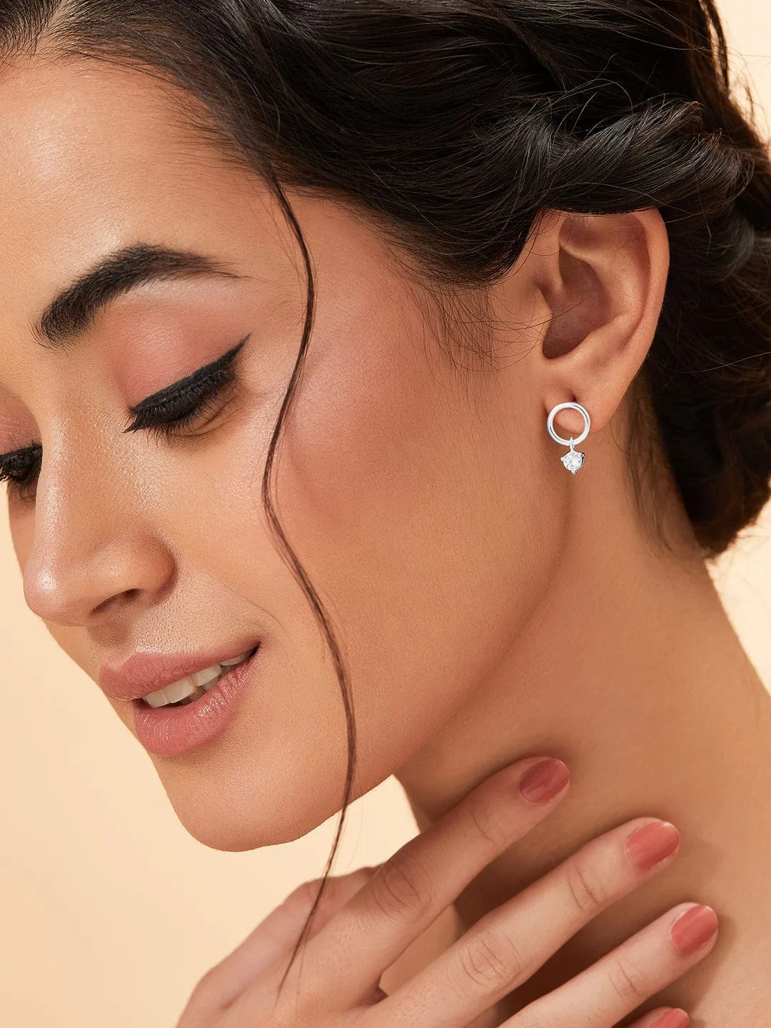 Rubans 925 Silver Never Ending Diamond Loop Drop Earrings.